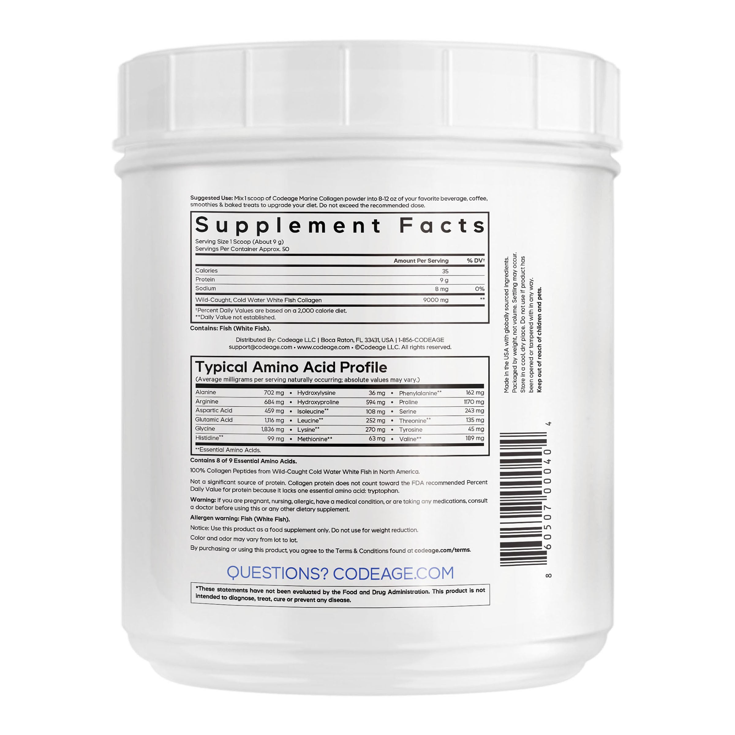 Wild-Caught Marine Hydrolyzed Collagen Peptides Powder Type I and III - 15.87 oz. (50 Servings)